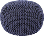 REDEARTH · Round Pouf Foot Stool Bean Bag Ottoman - Cable Knitted Cord Boho Pouffe - Poof Accent Bean Bag - Handmade by Artisans for Living Room - Bedroom (19.5"x19.5"x14") - Navy Blue, Set of 2