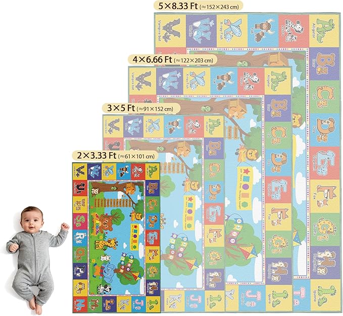 Upgrade Ultra Non Slip Kids ABC Rug for Kids Playroom – 2x3 Washable Alphabet Educational Learning Play Mat for Toddlers Baby, Colorful Carpet with Animals for Nursery, Classroom & Bedroom, 24"x40"