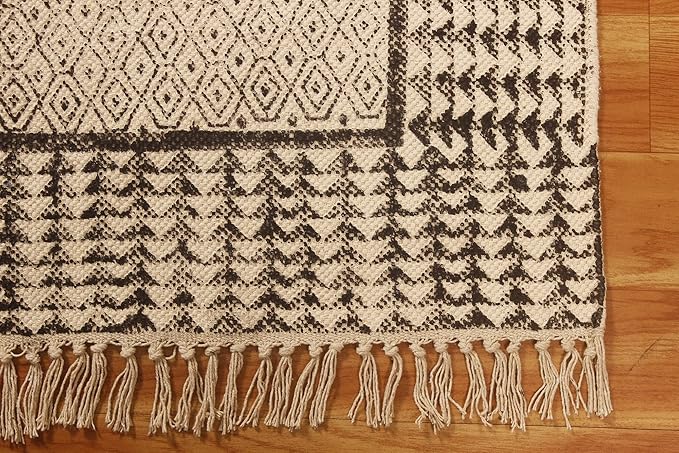 Kilim Rug 11' Square Rug Gray & Beige Cotton Dhurrie Geometric Thick 0.19 inches Stone Easy Washable Rug Hand Wash Cotton Carpet Flatweave Rug Indoor Outdoor Rugs for Hall Room, Dining Room