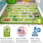 KIDCARPET.COM Race Track Play Mat Rug | Interactive Activity Carpet for Preschool Playroom Toy Car Track, 4' x 6'