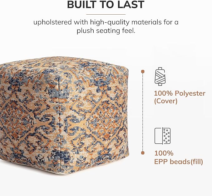 Anji Mountain 100% Handmade & Handcrafted Comfortable Home Décor Pouf Ottoman Footrest for Living Room, Bedroom, Nursery, Kidsroom, Patio Furniture - Tofino Orange