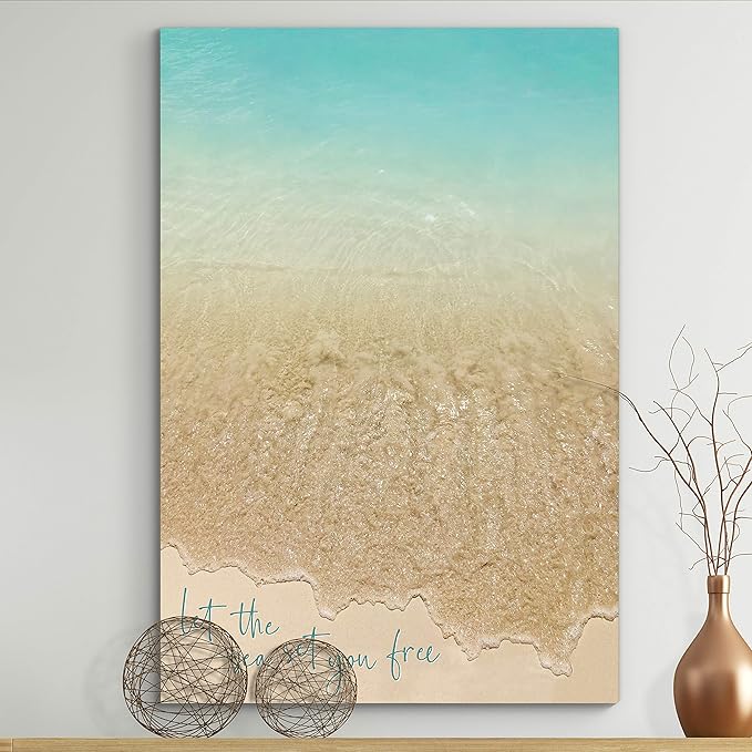 Renditions Gallery Canvas Motivational Wall Art Nature Paintings Decorations Sandy Beach Shore Romantic Scenic Wall Hanging Artwork for Bedroom Living Room Office Kitchen - 32"x48" LT06