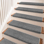 PURE ERA Bullnose Carpet Stair Treads Set Tape Free Non-Slip Indoor Stair Protectors Pet Friendly Rugs Covers Soft Skid Resistant Washable Reusable 9.5" x 30"(14 Pieces,Dark Gray)