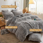 XeGe Plush Shaggy Duvet Cover Set, Luxury Ultra Soft Velvet Fluffy Bedding Sets 2 Pieces(1 Faux Fur Furry Comforter Cover + 1 Fuzzy Faux Fur Pillow Case), Zipper Closure (Twin, Light Gray Ombre)