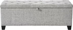 24/7 Shop at Home Sacallant Modern Linen Storage Bench with Button-Tufted Lift-Top, Upholstered Footstool, Rectangular Ottoman for Living Room, Bedroom, Entryway, Light Grey