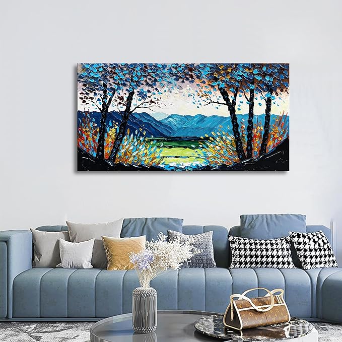Diathou Art Hand-painted 24x48 inch mountain scenery oil painting Art Forest scenery canvas wall art decoration