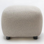 KINWELL Round Boucle Upholstered Ottoman Chair, Footstool with Soft Padded Seat, Fully Assembled Modern Sofa Couch Footrest, Extra Seating for Bedroom Entryway, Taupe(18.5" D x 23" W x 16.5" H)