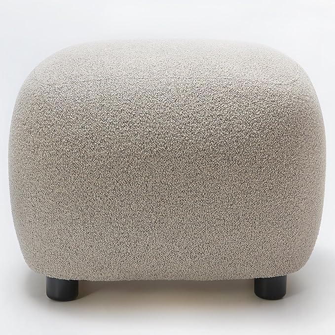 KINWELL Round Boucle Upholstered Ottoman Chair, Footstool with Soft Padded Seat, Fully Assembled Modern Sofa Couch Footrest, Extra Seating for Bedroom Entryway, Taupe(18.5" D x 23" W x 16.5" H)