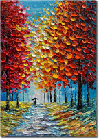 Art Hand-Painted Modern 3D Abstract Oil Painting 45x30 Inch Large Forest Landscape Vertical red Canvas Wall Art Living Room Bedroom Art Decoration