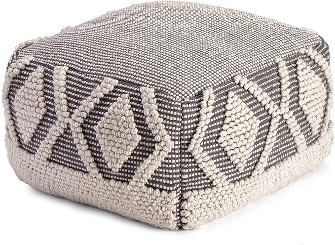Anji Mountain 100% Handmade & Handcrafted Comfortable Home Décor Pouf Ottoman Footrest for Living Room, Bedroom, Nursery, Kidsroom, Patio Furniture - (22" x 22" x 16"- Gray,Ivory)