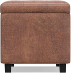 SIMPLIHOME Cosmopolitan Storage Ottoman - 34 inch Wide Upholstered Vegan Leather Rectangle Storage Ottoman Bench in Distressed Saddle Brown, Transitional Tufted Ottoman for Entryway with Lift-Up Lid