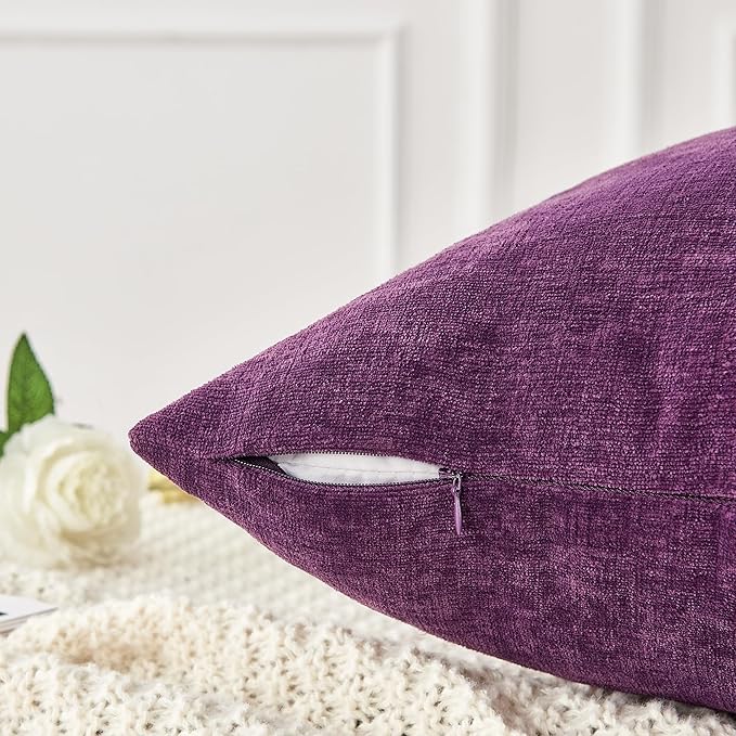 GAWAMAY Decorative Throw Pillow Covers 16x16 Inch Set of 2, Super Soft Chenille Square Pillows Farmhouse Fall Pillowcase for Living Room Bedroom Sofa Couch Cushion Cover Purple 40x40cm (No Insert)