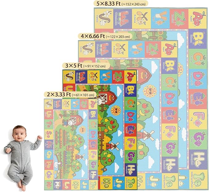 Upgrade Ultra Non Slip Kids ABC Rug for Kids Playroom, 3x5 Washable Alphabet Educational Learning Play Mat for Toddlers Baby Boys Girls, Colorful Farm Carpet for Nursery, Classroom & Bedroom, 36"x60"
