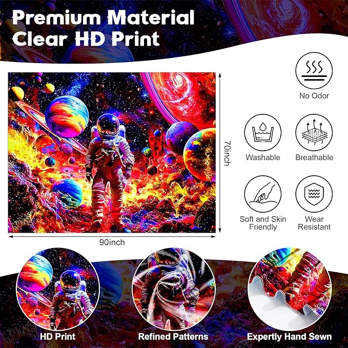 NYZE Astronaut Space Tapestry for Bedroom, Glow in the Dark Room Decor Wall Tapestries, Cool Galaxy Planet Wall Hanging, Wall Hanging for Men Guys Gamer Room Dorm Living Room 90in×70in