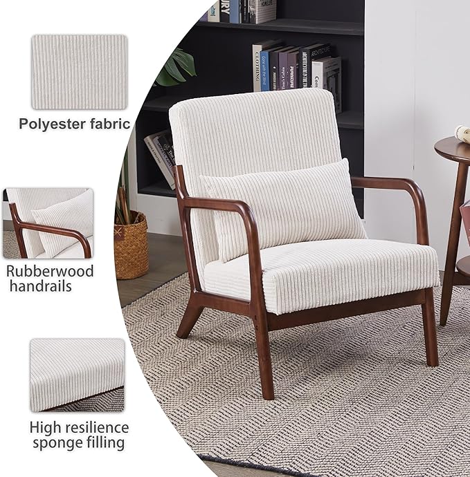 KEIKI Mid-Century Modern Upholstered Accent Chair, Arm Chair with Pillow for Home Seating