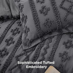 Bedsure Tufted Boho Comforter Set California King Size - Dark Grey Boho Bed Set, GentleSoft™ 3 Pieces Farmhouse Shabby Chic Embroidery Bedding, Gifts for Woman, Soft Jacquard Comforter for All Seasons