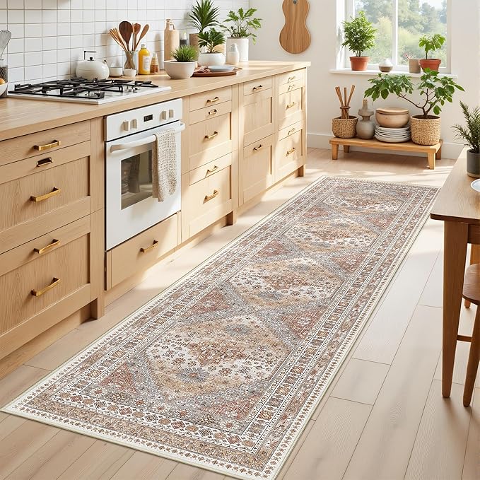 Runner Rug 2x8 Runners for Hallways Non Slip Washable, Vintage Hallway Runner Rugs for Living Room, Low Pile Soft Hallway Rug for Kitchen Bedroom Laundry Room Rug(Orange,2'x8')