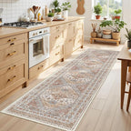 Runner Rug 2x8 Runners for Hallways Non Slip Washable, Vintage Hallway Runner Rugs for Living Room, Low Pile Soft Hallway Rug for Kitchen Bedroom Laundry Room Rug(Orange,2'x8')
