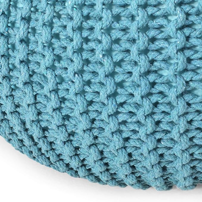 Nahunta Knitted Round Pouf - Cotton - Aqua