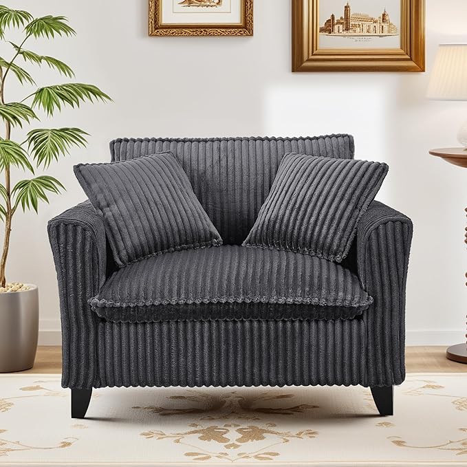 ERYE Living Room Accent Chair, Modern Corduroy Upholstered Chair Wider Seat Cushion Leisure Armchair W/2 Pillows and Removable Cover for Home Apartment,Bedroom,Office
