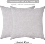 GAWAMAY Decorative Square 16x16 Inch Throw Pillow Covers Set of 2, Super Soft Chenille Pillows Farmhouse Fall Pillowcase for Living Room Bedroom Sofa Couch Cushion Cover Light Grey 40x40cm