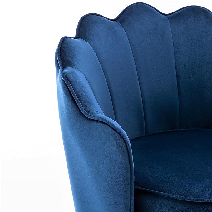 Velvet Barrel Accent Chair with Scalloped Silhouette and Gold Metal Legs, Decorative Piece Suitable for Traditional, Modern, and Contemporary Spaces, Navy Blue