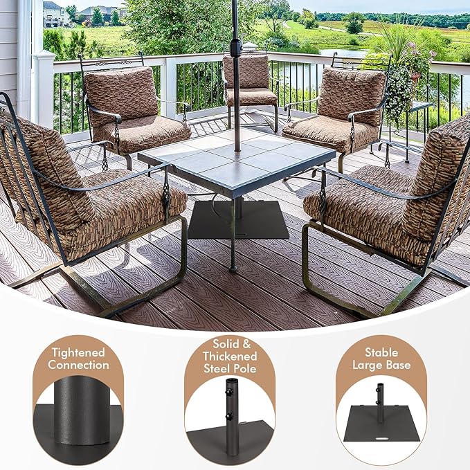 Giantex 50 lbs Umbrella Base - 24 inch Square Umbrella Stand with 2 Rollers, Heavy Duty Steel Umbrella Base Weight for 1.6''-1.9'' Poles, 2 Knobs, Patio Umbrella Holder for Garden Deck Poolside, Black