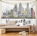 Ambesonne Minnesota Tapestry Queen Size, Elevation of a Street in Minneapolis Image with High Detailed Facades, Wall Hanging Bedspread Bed Cover Wall Decor, 88" X 88", White Grey