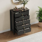 GarveeHome Fluted Dresser for Bedroom, 42.9" Tall 5-Drawer Wood Dresser, Modern Chest of Drawers, Storage Organizer Cabinet for Living Room, Hallway, Entryway, Black