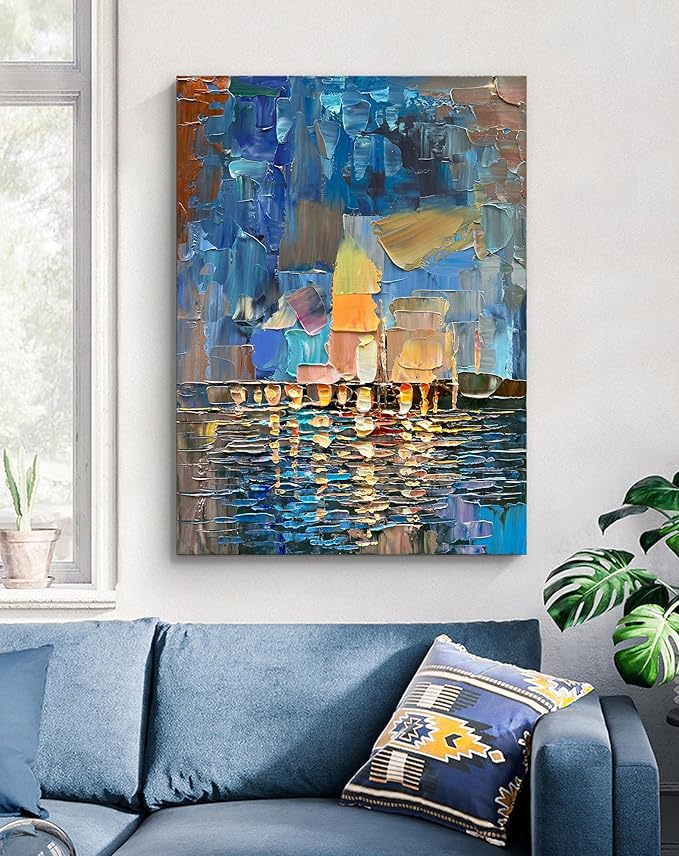 Art Hand-Painted Abstract Landscape Oil Painting Sea Landscape Modern Abstract Art Home Wall Decoration 40x28 Inches