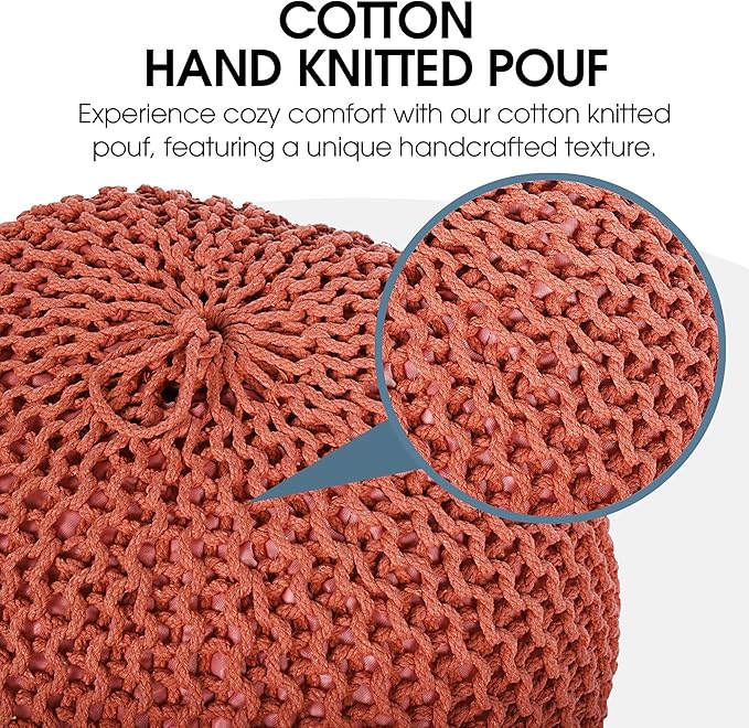 Nahunta Knitted Round Pouf - Cotton - Coral