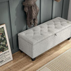 24/7 Shop at Home Sacallant Modern Linen Storage Bench with Button-Tufted Lift-Top, Upholstered Footstool, Rectangular Ottoman for Living Room, Bedroom, Entryway, Off White