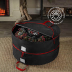 ZOBER Christmas Wreath Storage Container 24 Inch - Wreath Bag Fits 2 Wreaths Box - 600D Oxford Fabric - Interior Compartment for Storing Garlands, Wreaths Storage Bag W Strong Durable Handles - Black