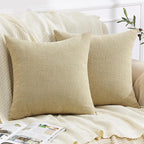 GAWAMAY Decorative Chenille Throw Pillow Covers 24x24 Inch Pack of 2, Soft Square Couch Pillow Cover for Sofa Cushion Living Room Bedroom Solid Dyed Pillowcases Khaki 60x60cm (ONLY Covers)
