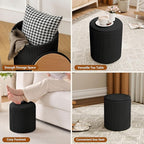 Ottoman with Storage Set of 2, Velvet Round Storage Ottoman, Upholstered Sponge Vanity Stool Support 300lbs, Multifunctional Coffee Table Foot Rest Ottomans for Living Room Bedroom, Black