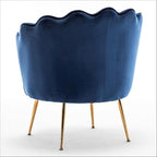Velvet Barrel Accent Chair with Scalloped Silhouette and Gold Metal Legs, Decorative Piece Suitable for Traditional, Modern, and Contemporary Spaces, Navy Blue