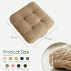 6" Washable Floor Pillow Cushion for Adults, Meditation Cushion Pillow, Large Square Floor Sitting, Removable Tufted Corduroy Cover, for Tatami Living Room or Yoga, 22x22 Inch, 2Pack, Machine Washable