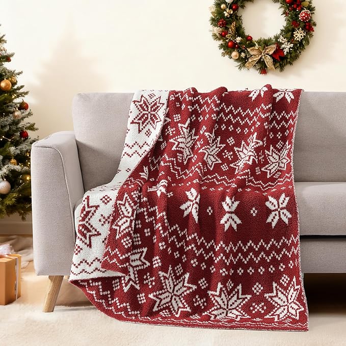 WRENSONGE Christmas Throw Blanket, Red Snowflake Pattern, Soft Cozy Fluffy Warm Throw Blankets for Couch, Sofa, Chair, Bed, Camping, Picnic, Travel Lightweight Bed Blanket - 50"*60"