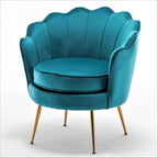 Velvet Barrel Accent Chair with Scalloped Silhouette and Gold Metal Legs, Decorative Piece Suitable for Traditional, Modern, and Contemporary Spaces, Greenish Blue