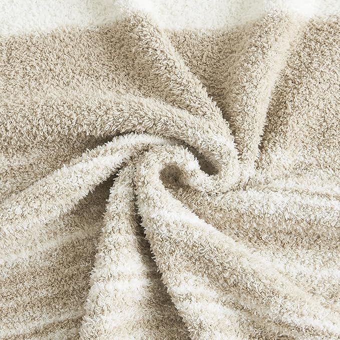 WRENGONGE Khaki Throw Blanket, 50x70 Soft Cozy Striped Throw Blankets for Couch, Sofa, Bed, Travel, Lightweight Fluffy Warm Plush Decorative Blankets for Women, Men Gift