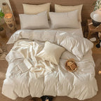 MooMee Striped Duvet Cover Set 100% Washed Cotton Linen Like Textured Breathable Durable Soft Comfy (Tannish Linen Grey White Pinstripes, King 104"x90")