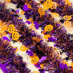 Halloween Garland Decorations,50Ft Glitter Tinsel Pumpkin Bats Spider Garland Decor for Tree Car Golf Cart Parade Float Indoor Outdoor Holiday Home Burnt Orange Black Purple (Purple)