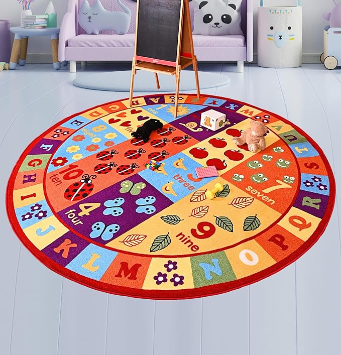 Furnish my Place 745 ABC with Animal ABC Area Rug for Kids | Educational Alphabet | Animals Children Rug | Contemporary Design | Multicolor (9' Round)