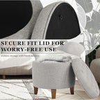 Homepop Home Decor | Upholstered Round Tufted Foot Rest Ottoman | Ottoman with Storage for Living Room & Bedroom | Decorative Home Furniture, Gray Fabric