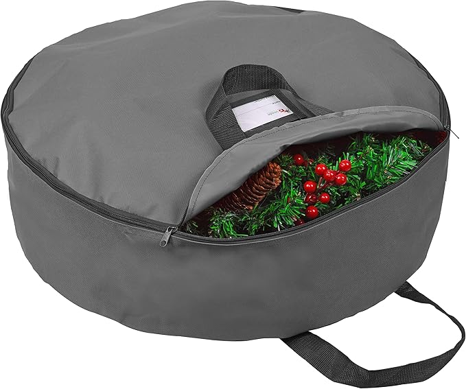 Primode Heavy Duty Wreath Storage Bag Garland Wreaths Container with Handles - Durable 600D Oxford Polyester Material Xmas Holiday Wreaths Storage Holder (30", Gray)