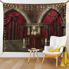 Ambesonne Gothic Tapestry, Mysterious Dark Room in Castle Pillars Candles Atmosphere Pattern, Fabric Wall Hanging Decor for Bedroom Living Room Dorm, 45" X 30", Red Black