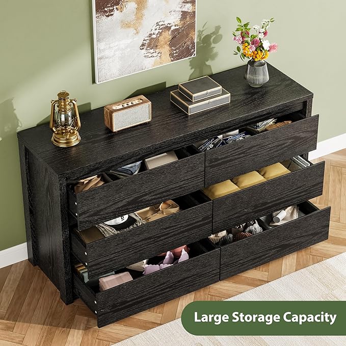 GarveeHome 6 Drawer Dresser for Bedroom, Wide Wood Chest of Drawers Handle Free, Large Modern Dresser Storage Cabinet for Living Room, Hallway Entryway