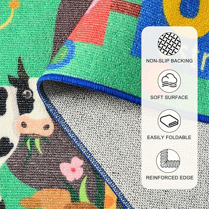 Kids Rug for Playroom, 4x6 ABC Educational Carpet for Classroom, Fun Alphabet Area Rugs for Learn Numbers Season Animal Weather and Shapes Playmat for Girls Boys Room Nursery Decor