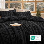 Bedsure Tufted Boho Comforter Set Oversized Queen - Black Boho Bed Set, GentleSoft™ 3 Pieces Farmhouse Shabby Chic Embroidery Bedding, Gifts for Woman, Soft Jacquard Comforter for All Seasons