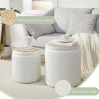Royal Windsor Round Ottoman with Storage Set of 2,Vanity Stool with Storage for Bedroom, Ottoman Coffee Table,Small Velvet Foot Stool for Living Room, White